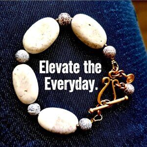 Neutral Colors! Natural Rustic Stone Beads - Bracelet w. Copper Toggle Clasp